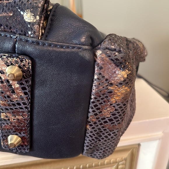 Sharif Original by Sharif dark blue leather and snake print satchel bag - Picture 13 of 14